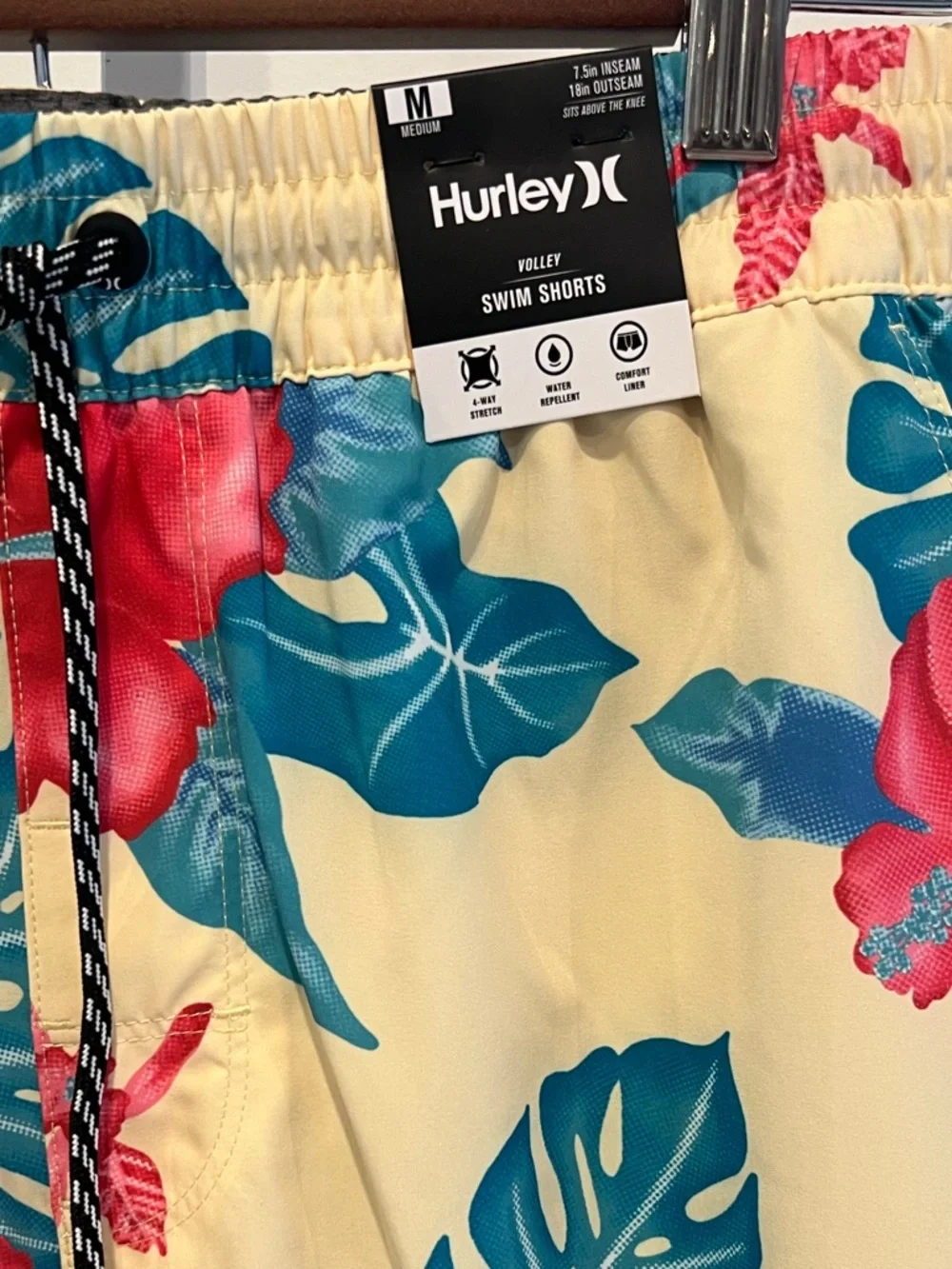 NWT Hurley Yellow Blue Pink Floral Swim Trunks Shorts Mens Sz Medium